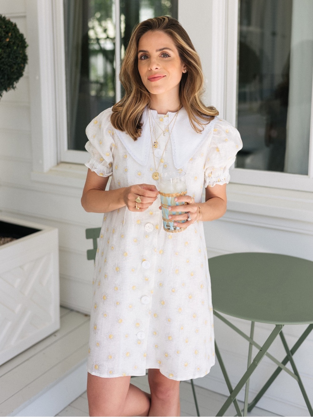 Sleeper Marie Collared Linen Dress in Daises Print, Size XS